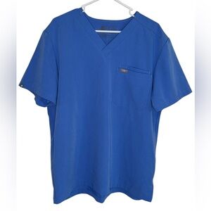 Figs Leon Three Pocket Scrub Top Blue Short Sleeve V-Neck Men’s Size Large